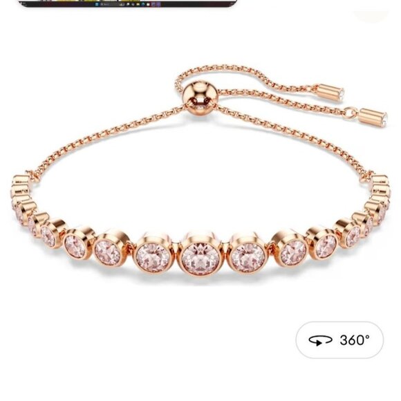 Swarovski Crystal Bracelet Imber Tennis Rose Gold Tone Plated Adjustable Size - Picture 1 of 11